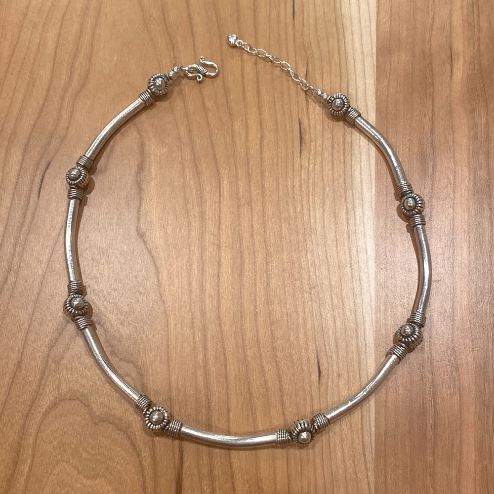 100% sterling silver hand-crafted choker type necklace w adjustable hook clasp